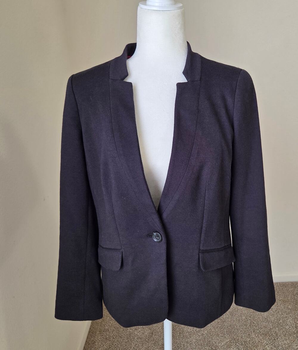 Talbots Aberdeen Classic Black One Button Blazer Patterned Lining Size 8P